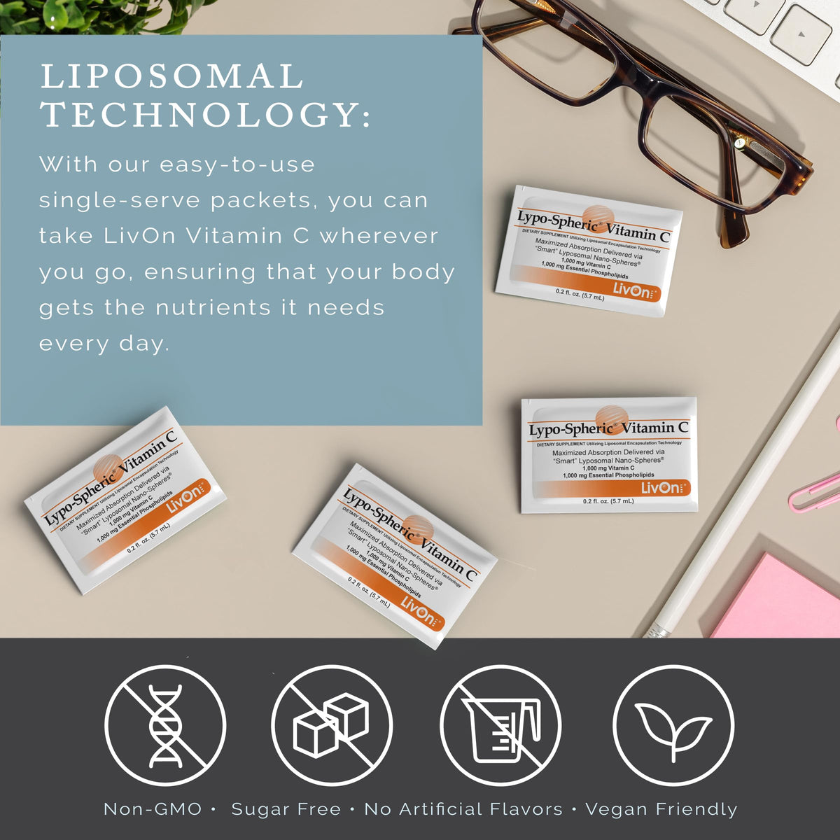LivOn Laboratories Lypo-Spheric Vitamin C 1000mg packet with water glass