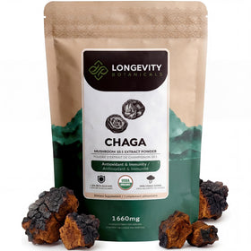 Longevity Botanicals Organic Chaga Mushroom Powder 110g front view