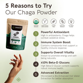 Longevity Botanicals Organic Chaga Mushroom Powder scoop included