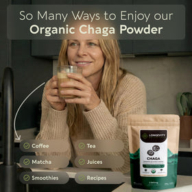 Longevity Botanicals Organic Chaga Mushroom Powder with herbal supplements