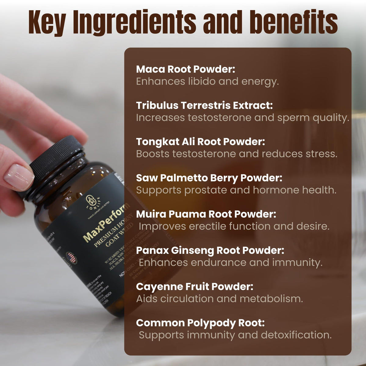 LONLIFE MaxPerform Horny Goat Weed & Maca Root Supplement capsule details
