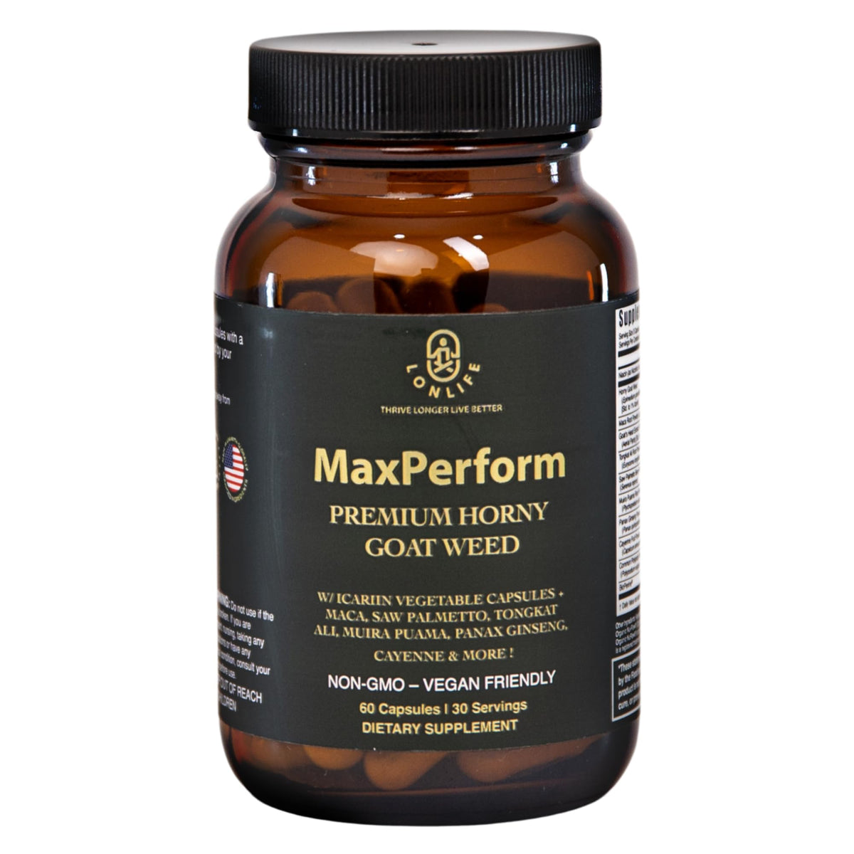 LONLIFE MaxPerform Horny Goat Weed & Maca Root Supplement front view