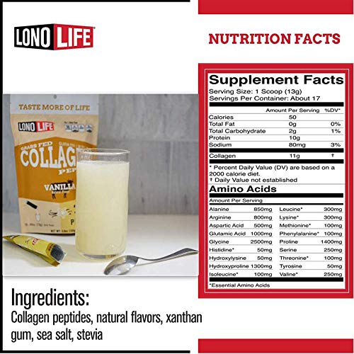 LonoLife Collagen Peptides Vanilla container with smoothie and fruits