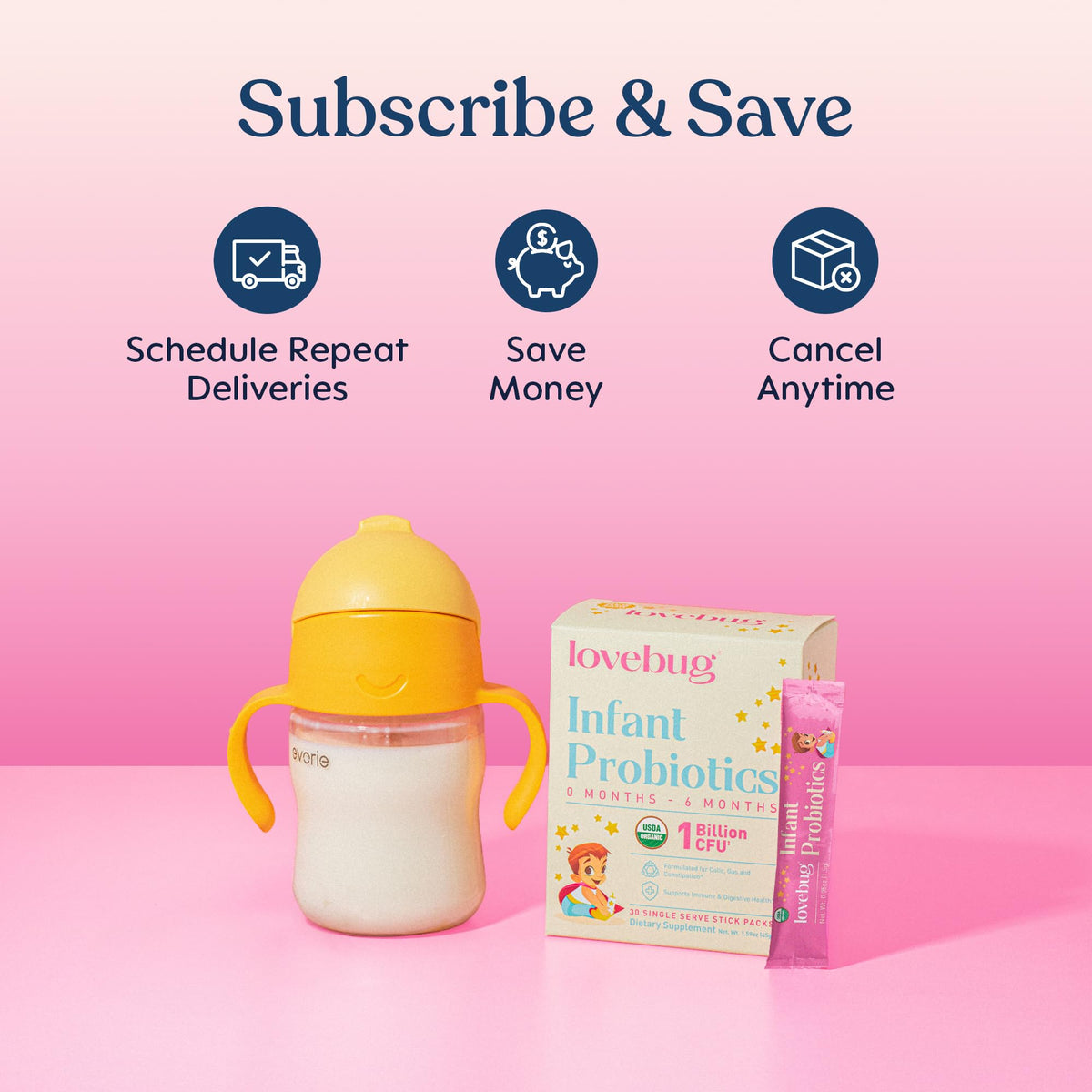 LOVEBUG Infant Probiotics 0-6 Months organic powder in a nursery setting