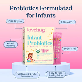 LOVEBUG Infant Probiotics 0-6 Months organic powder mixed in liquid