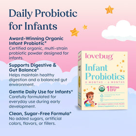 LOVEBUG Infant Probiotics 0-6 Months organic powder with measuring scoop