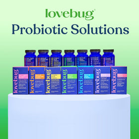 LOVEBUG Probiotics Daily Supplement displayed with herbal supplements