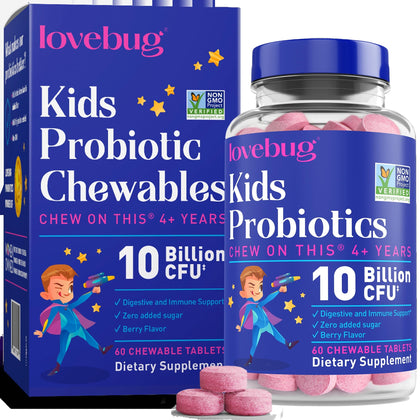 LOVEBUG Probiotics for Kids chewable tablets front view