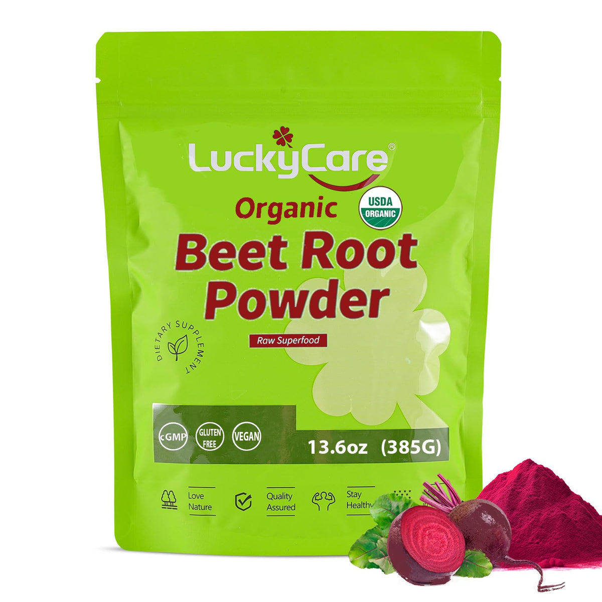 Luckycare Organic Beet Root Powder 13.6oz front view