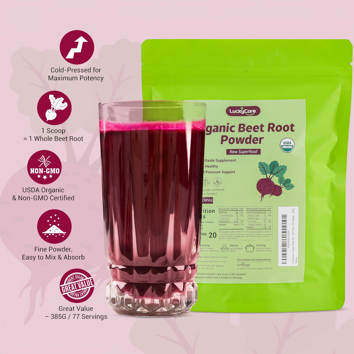 Luckycare Organic Beet Root Powder 13.6oz packaging
