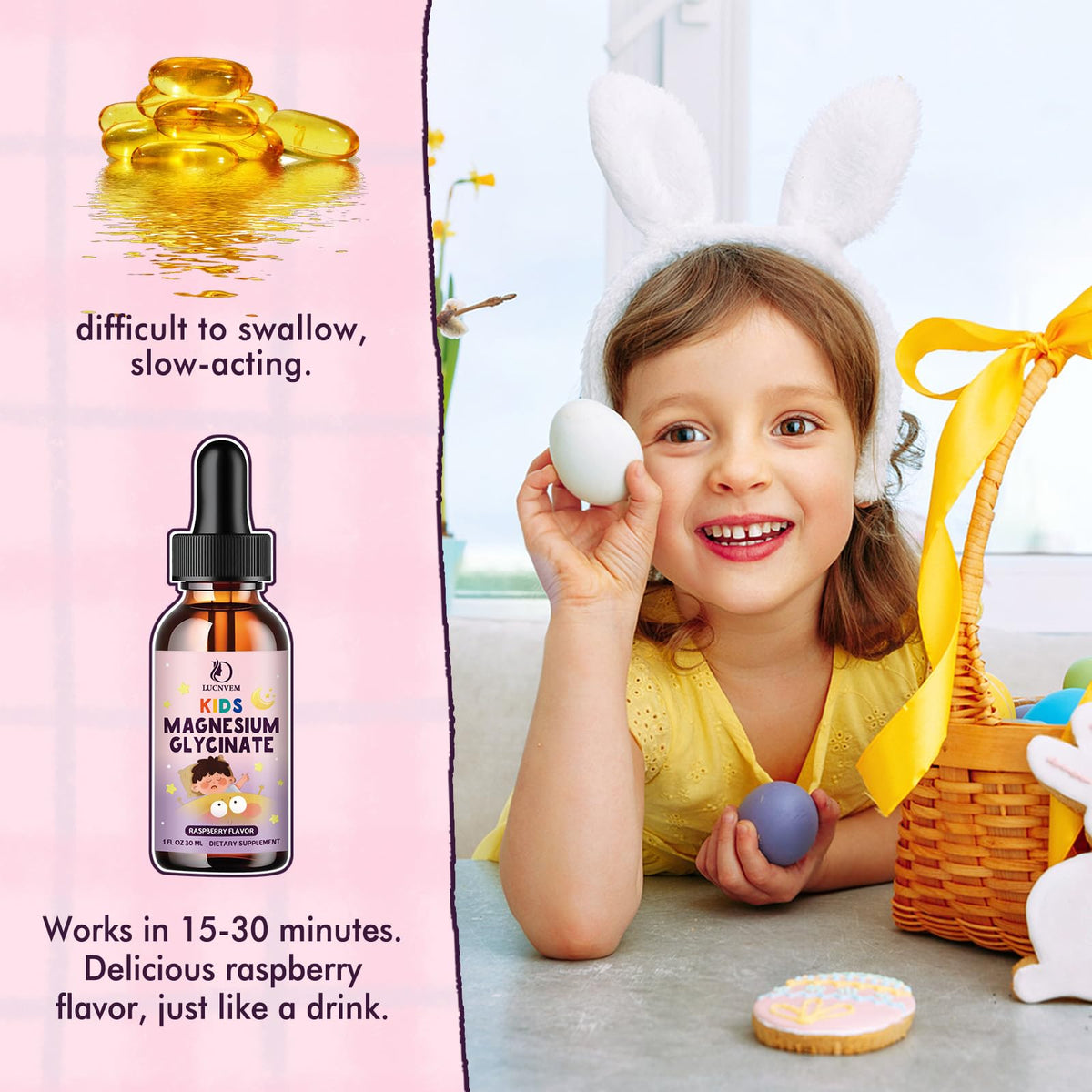 LUCNVEM Kids Magnesium Glycinate Sleep Liquid Drops ingredients list on the back