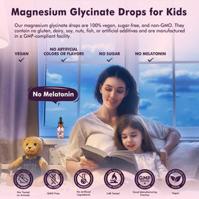 LUCNVEM Kids Magnesium Glycinate Sleep Liquid Drops two bottles on a wooden table