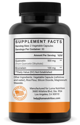 Luma Nutrition Quercetin with Bromelain 500mg capsules in a hand
