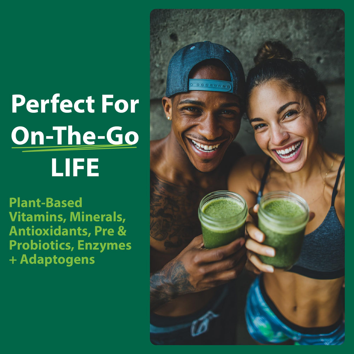 MacroLife Naturals Macro Greens Powder packet opened with powder visible