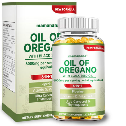 mamanana Oil of Oregano Softgels 6000mg front view