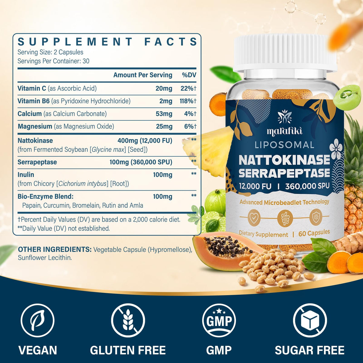 Marafiki Liposomal Nattokinase Supplement side view showing capsule details