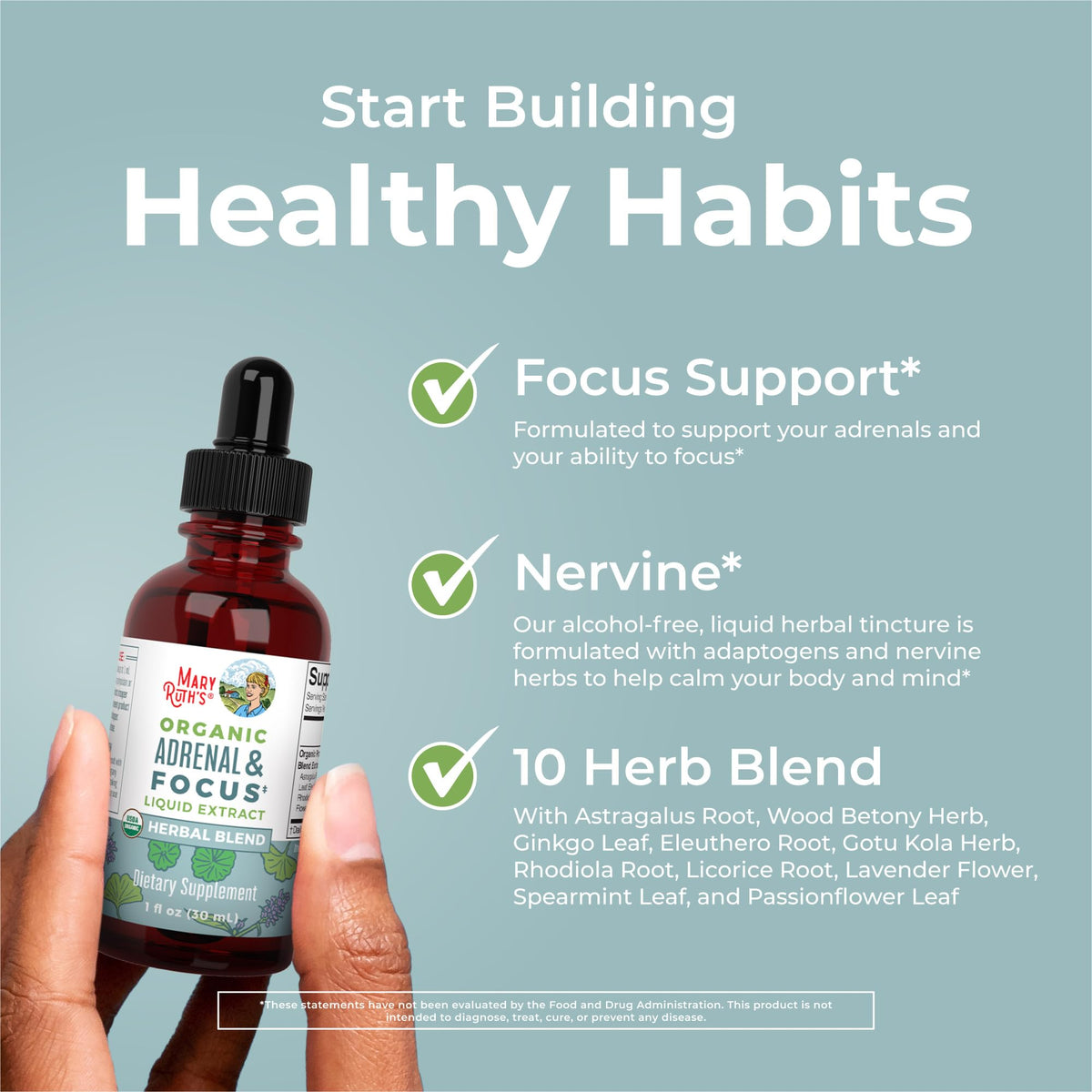 MARYRUTH'S Nootropic Focus Supplement with measuring dropper