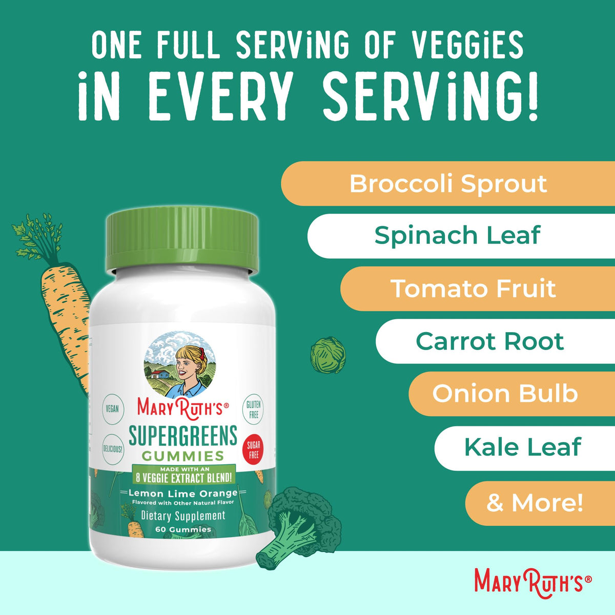 MARYRUTH'S Super Greens Gummies open bottle with gummies visible