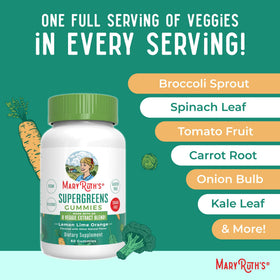 MARYRUTH'S Super Greens Gummies open bottle with gummies visible