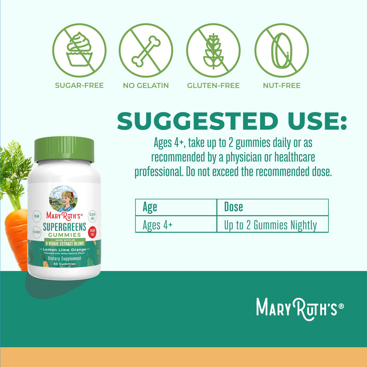 MARYRUTH'S Super Greens Gummies showing serving size