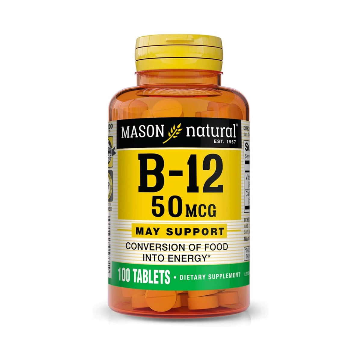 MASON NATURAL Vitamin B12 50 mcg with Calcium 100 Tablets front view