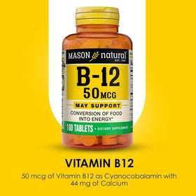 MASON NATURAL Vitamin B12 50 mcg with Calcium tablets on a table