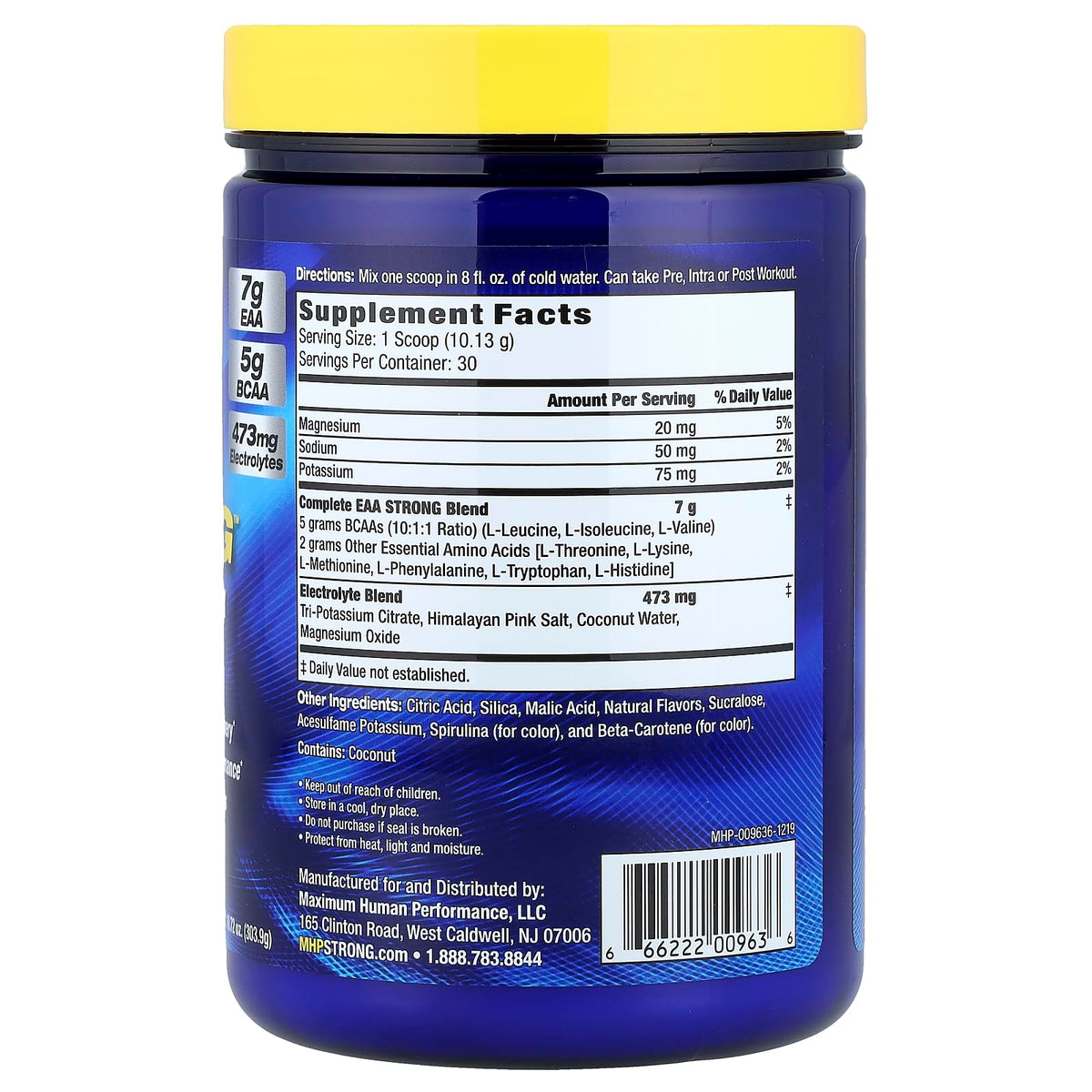 Maximum Human Performance EAA Strong 422g packaging details