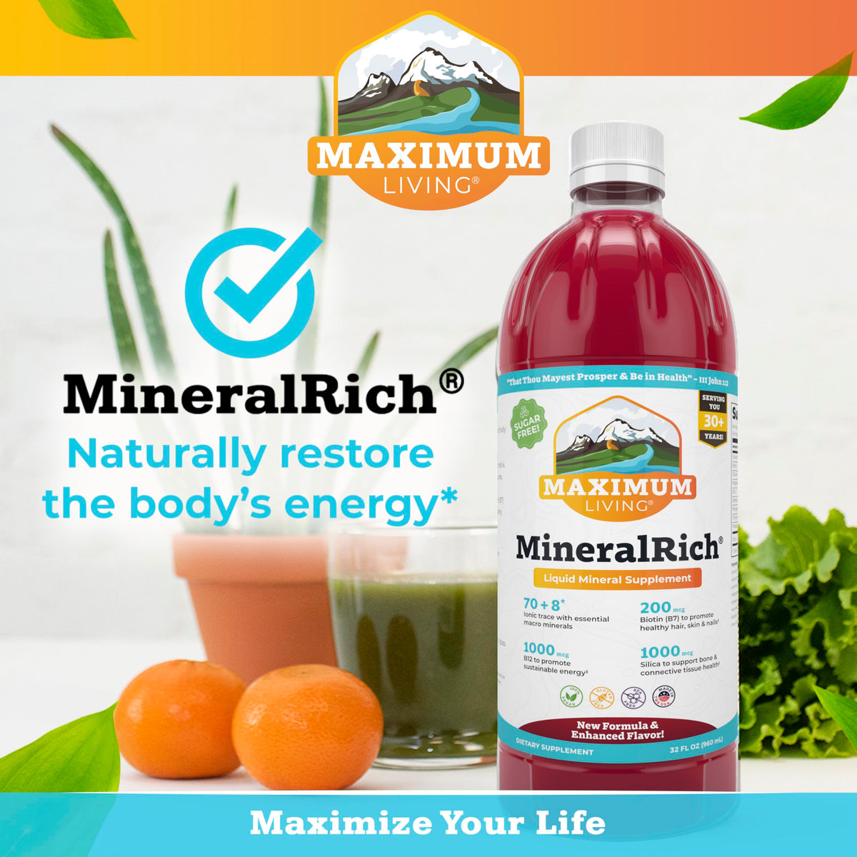 Maximum Living MineralRich supplement nutritional information on label