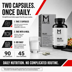 Mdrive Multi Men's Daily Multivitamin 90ct on a kitchen counter