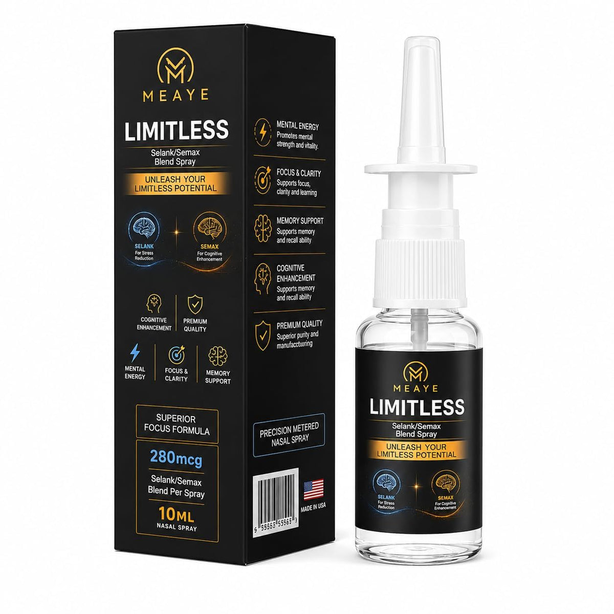 MEAYE Selank/Semax Blend Spray 10ml glass bottle front view