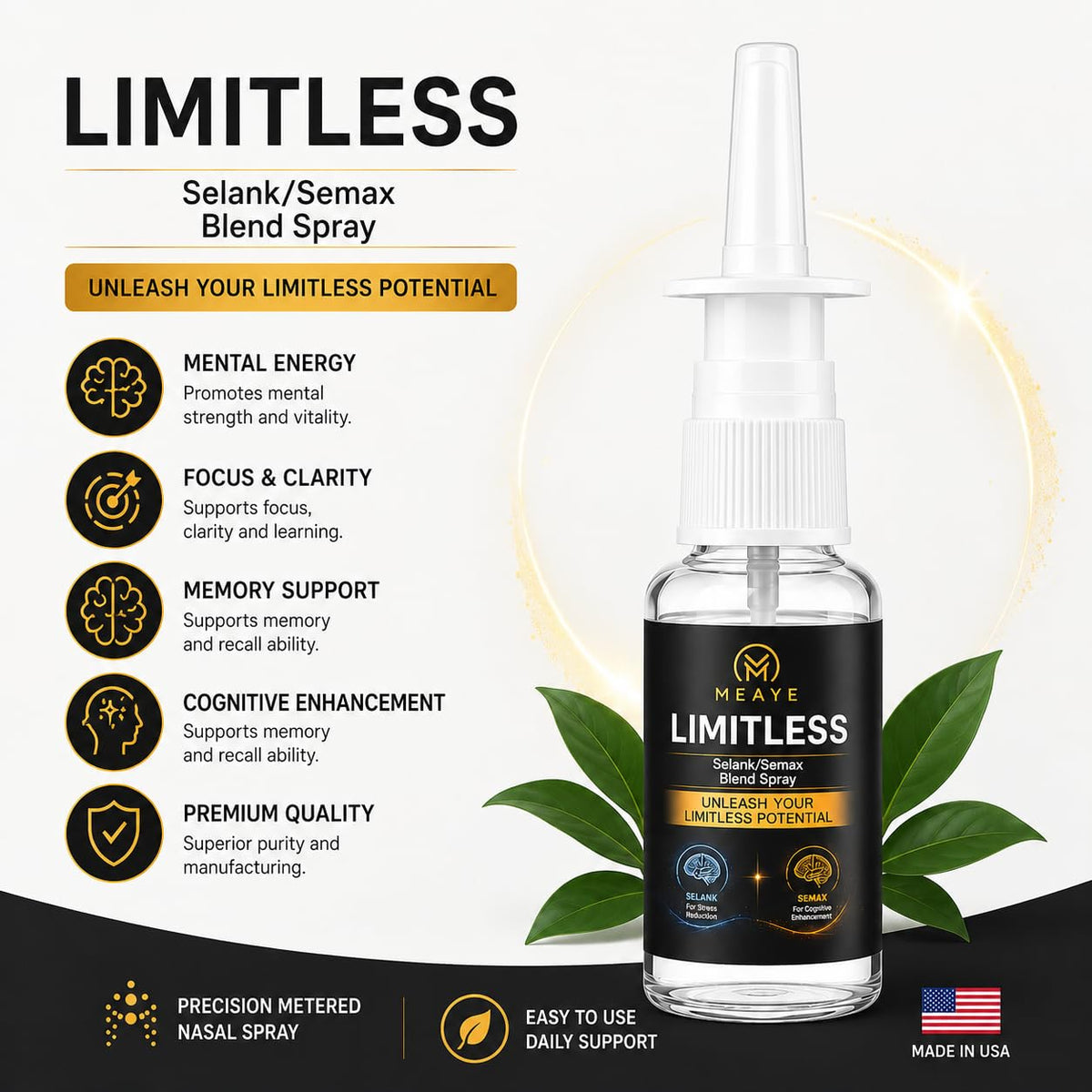 MEAYE Selank/Semax Blend Spray 10ml glass bottle side view