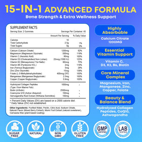 Meceilays Calcium Citrate Gummies 1200 mg side view showing nutritional information