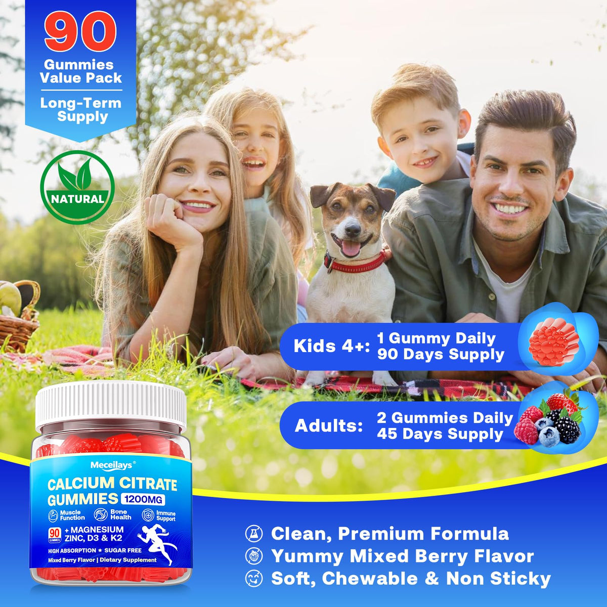 Meceilays Calcium Citrate Gummies bottle on a kitchen counter