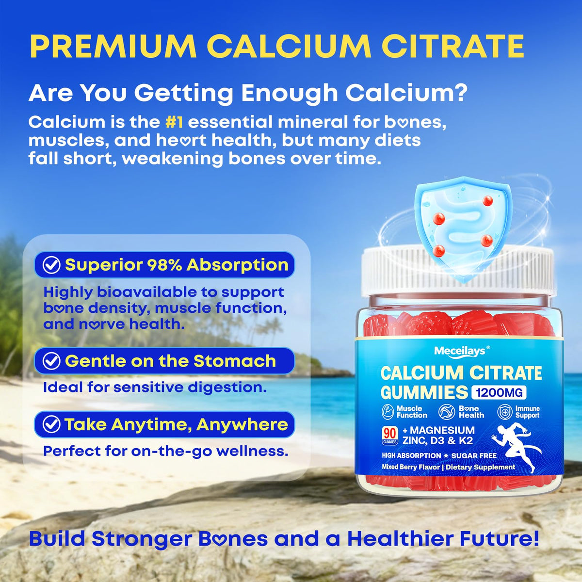 Meceilays Calcium Citrate Gummies displayed with fresh berries