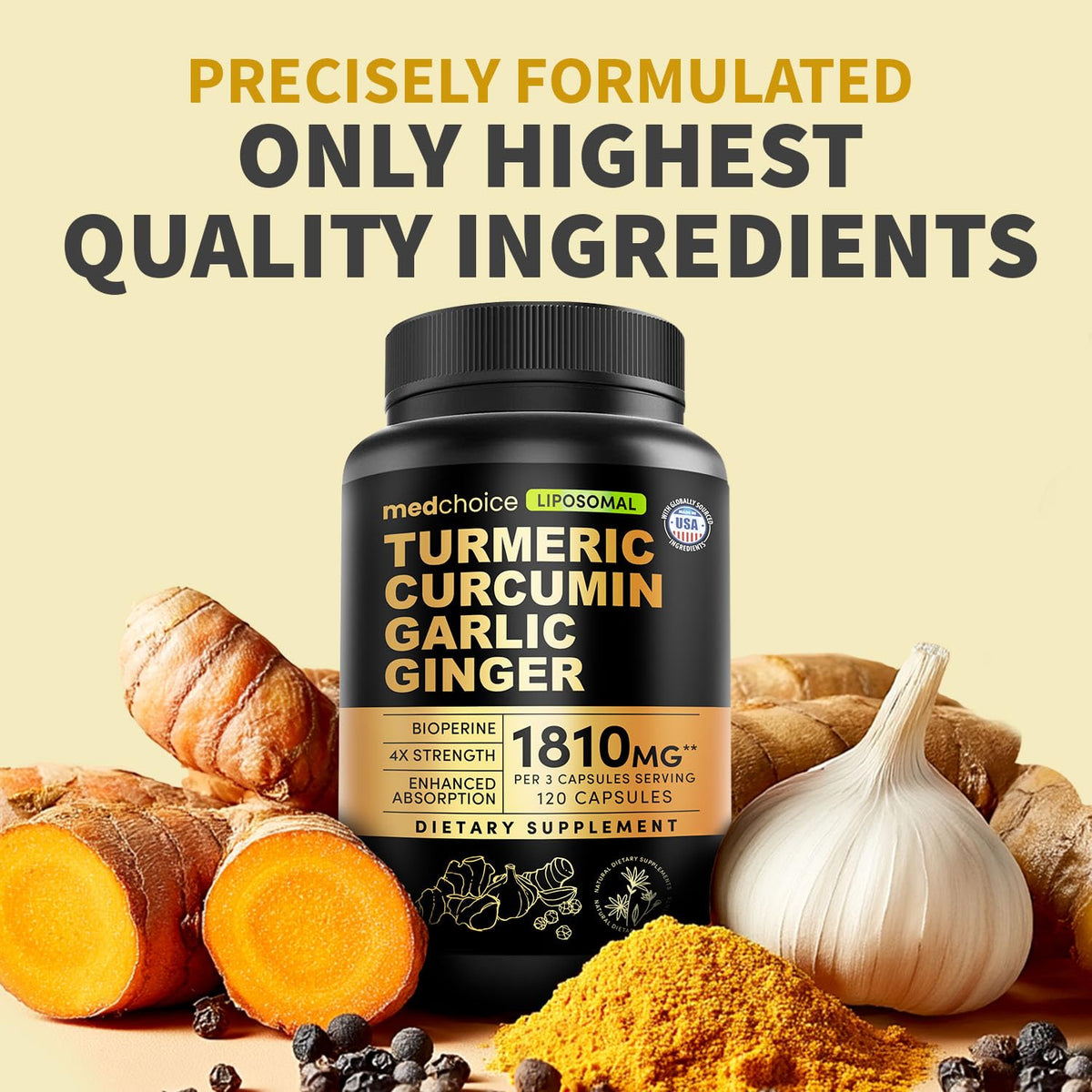 MEDCHOICE Liposomal Organic Turmeric Curcumin with a glass of water