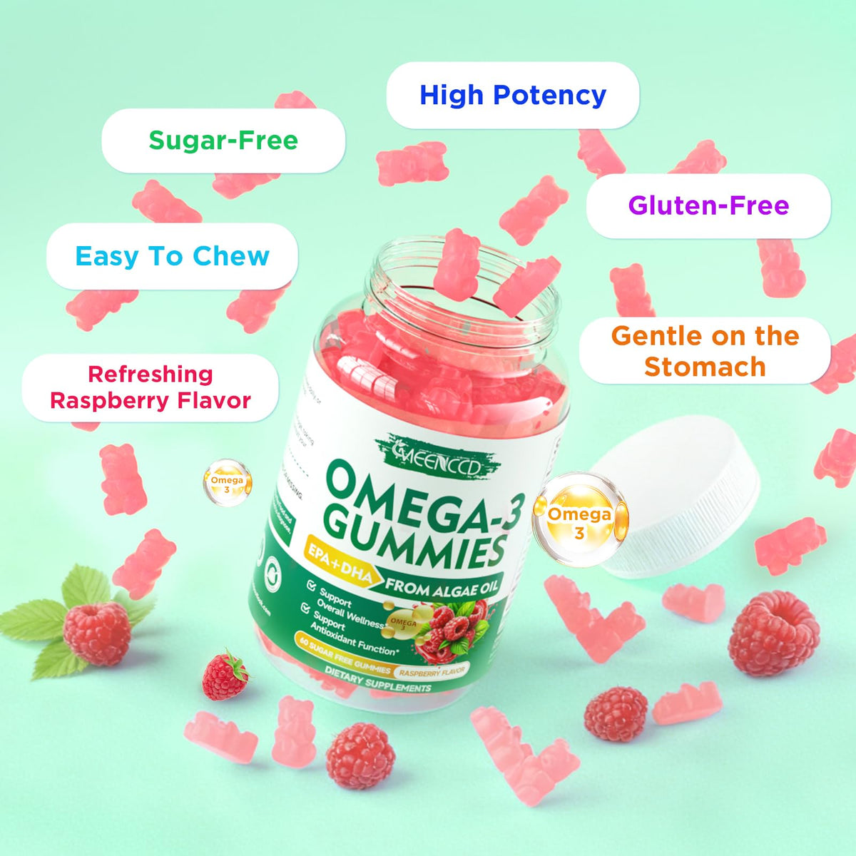 MEENCCD Omega-3 Gummies 1000mg close-up of gummies