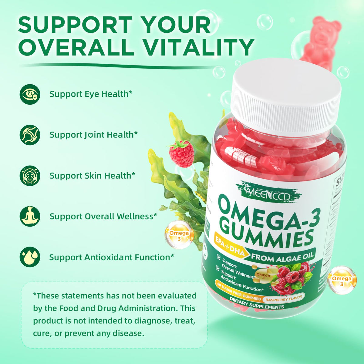 MEENCCD Omega-3 Gummies 1000mg side view showing dosage