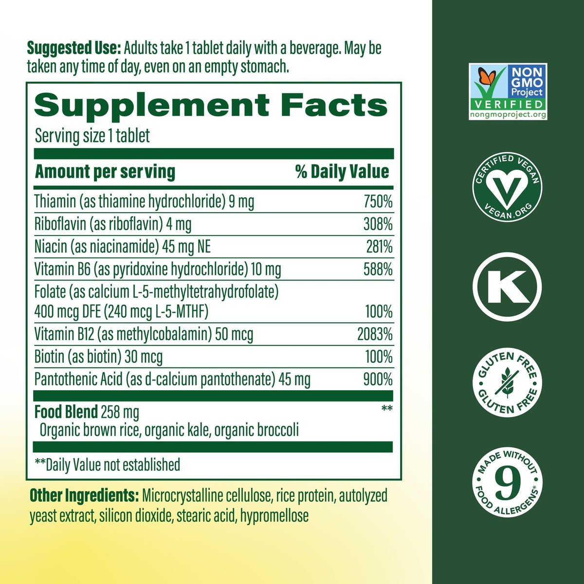 MegaFood B Complex 90 Tablets side view