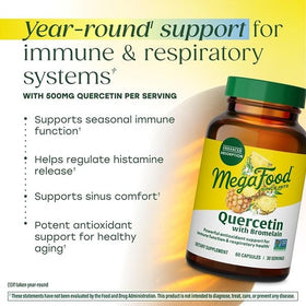MegaFood Quercetin with Bromelain capsules on a wooden table