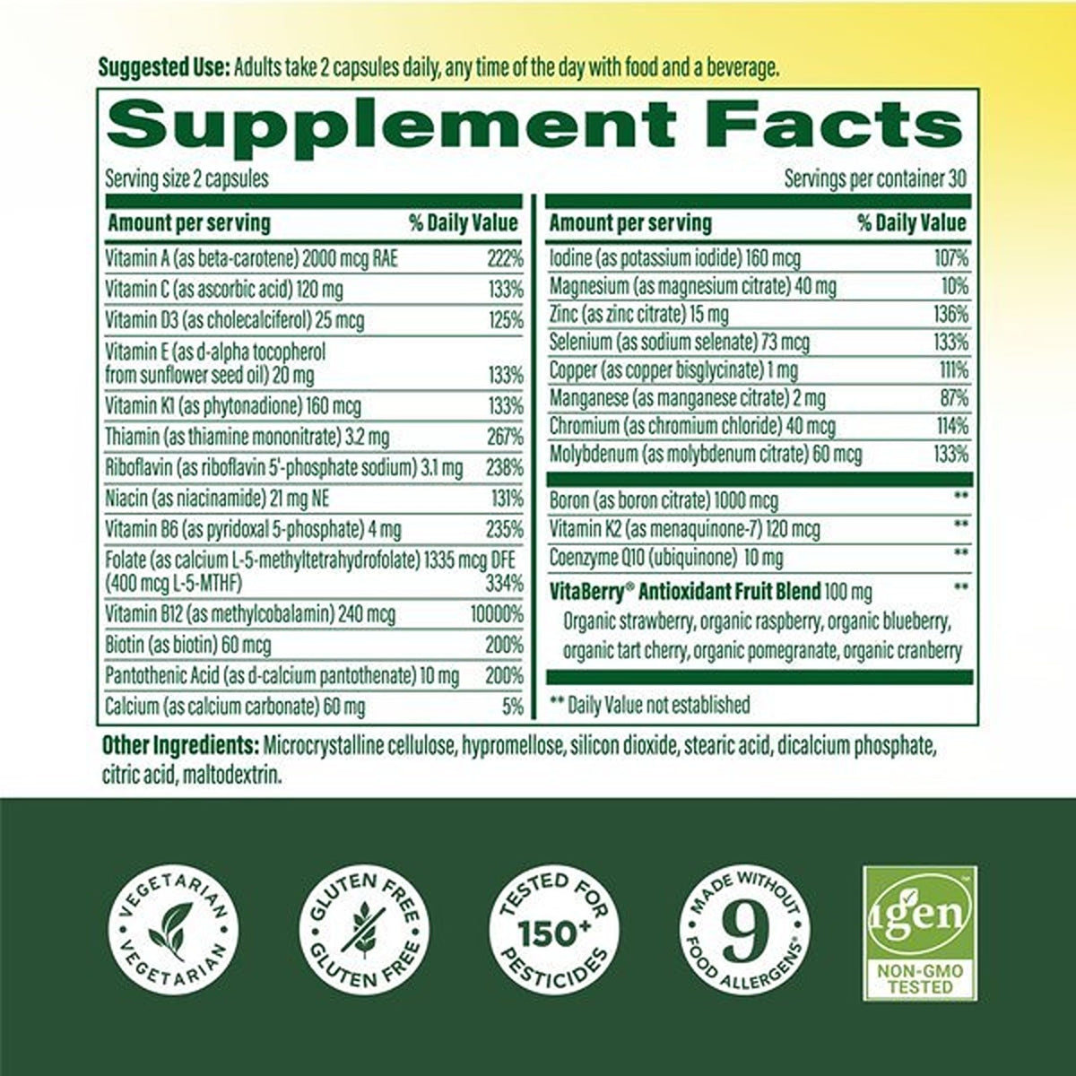 MegaFood Whole Body Multivitamin for Men capsules on a wooden surface