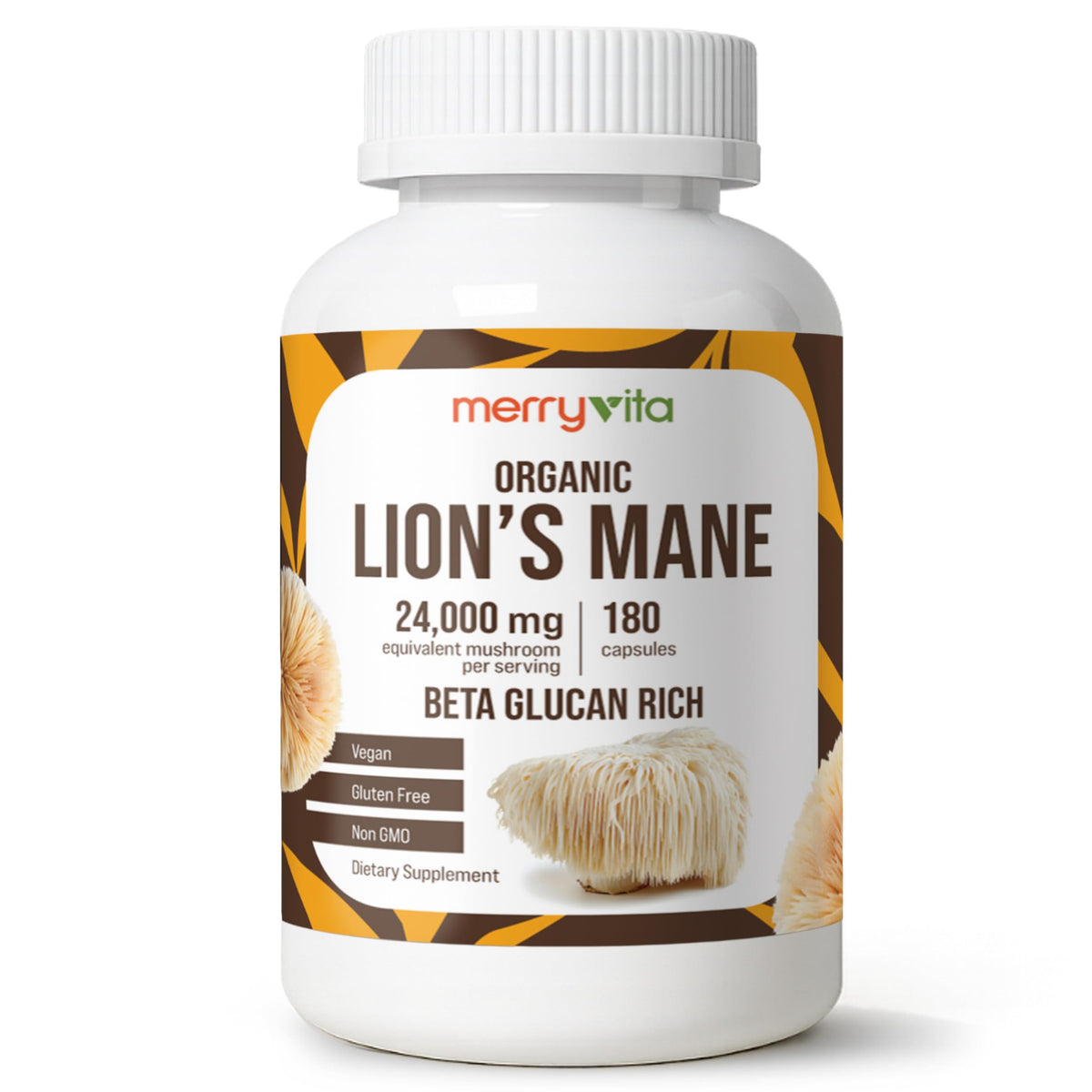 MERRY VITA Lion’s Mane Supplement 180 Capsules front view