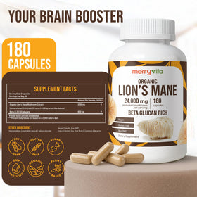 MERRY VITA Lion’s Mane Supplement bottle side view