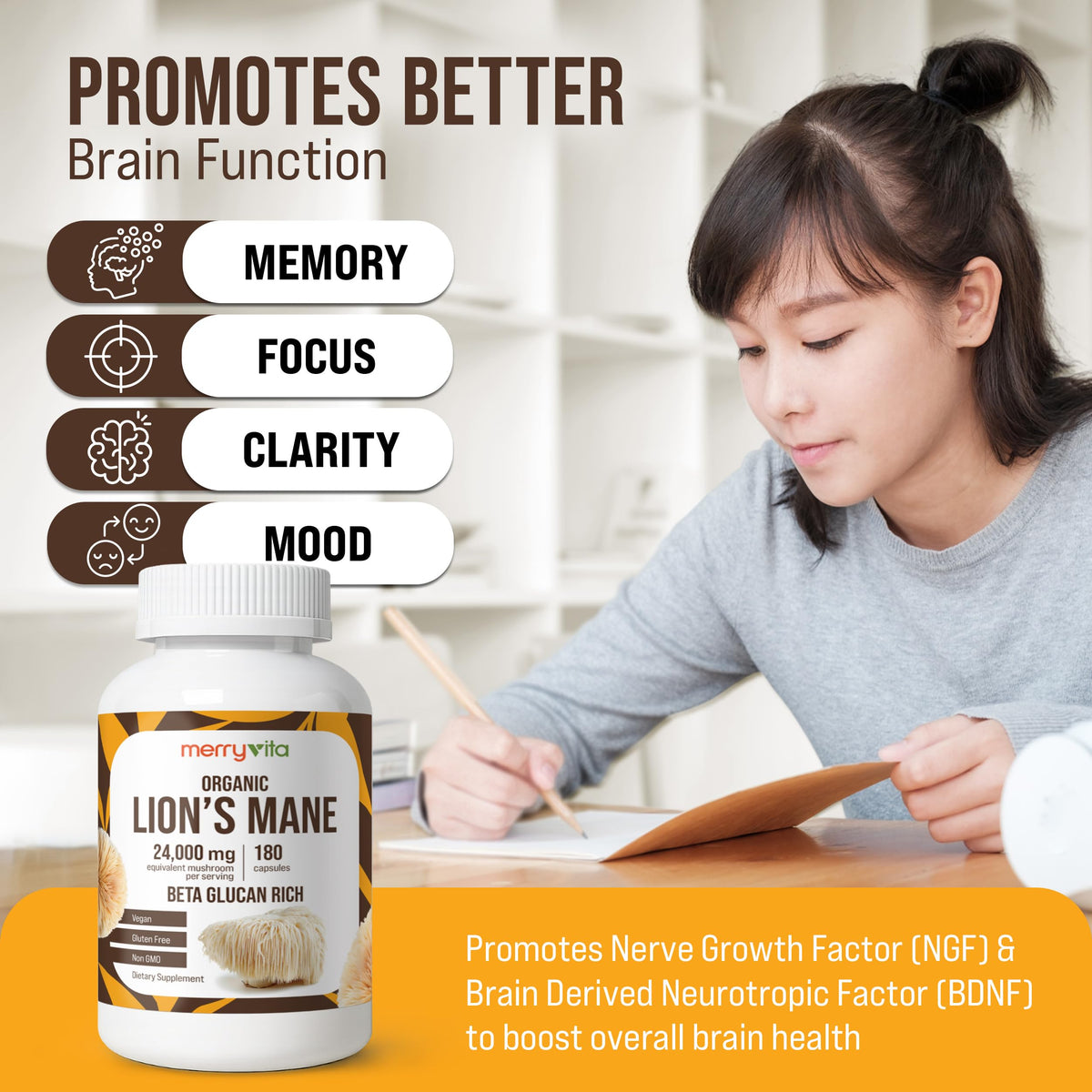 MERRY VITA Lion’s Mane Supplement in a lifestyle setting
