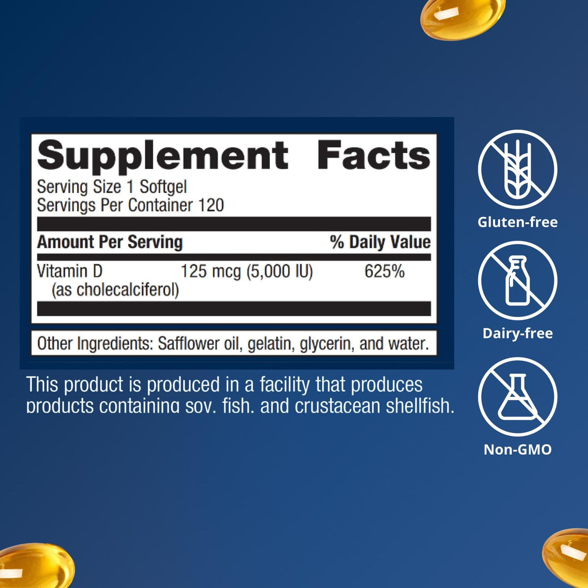Metagenics Vitamin D3 5000 IU Supplement softgel close-up