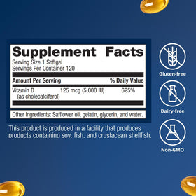 Metagenics Vitamin D3 5000 IU Supplement softgel close-up