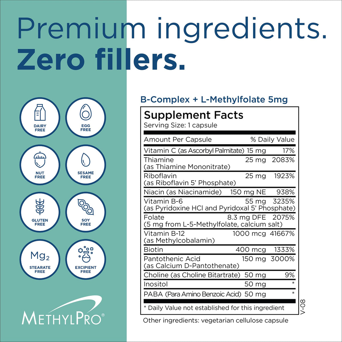 MethylPro B Complex nutrition facts