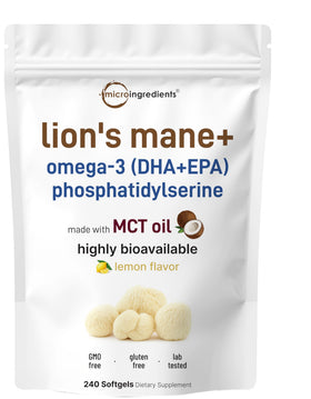 Micro Ingredients Lion's Mane+ softgels front view with lemon flavour