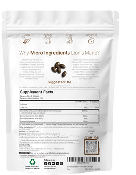 Micro Ingredients Lion's Mane+ softgels side view showing packaging