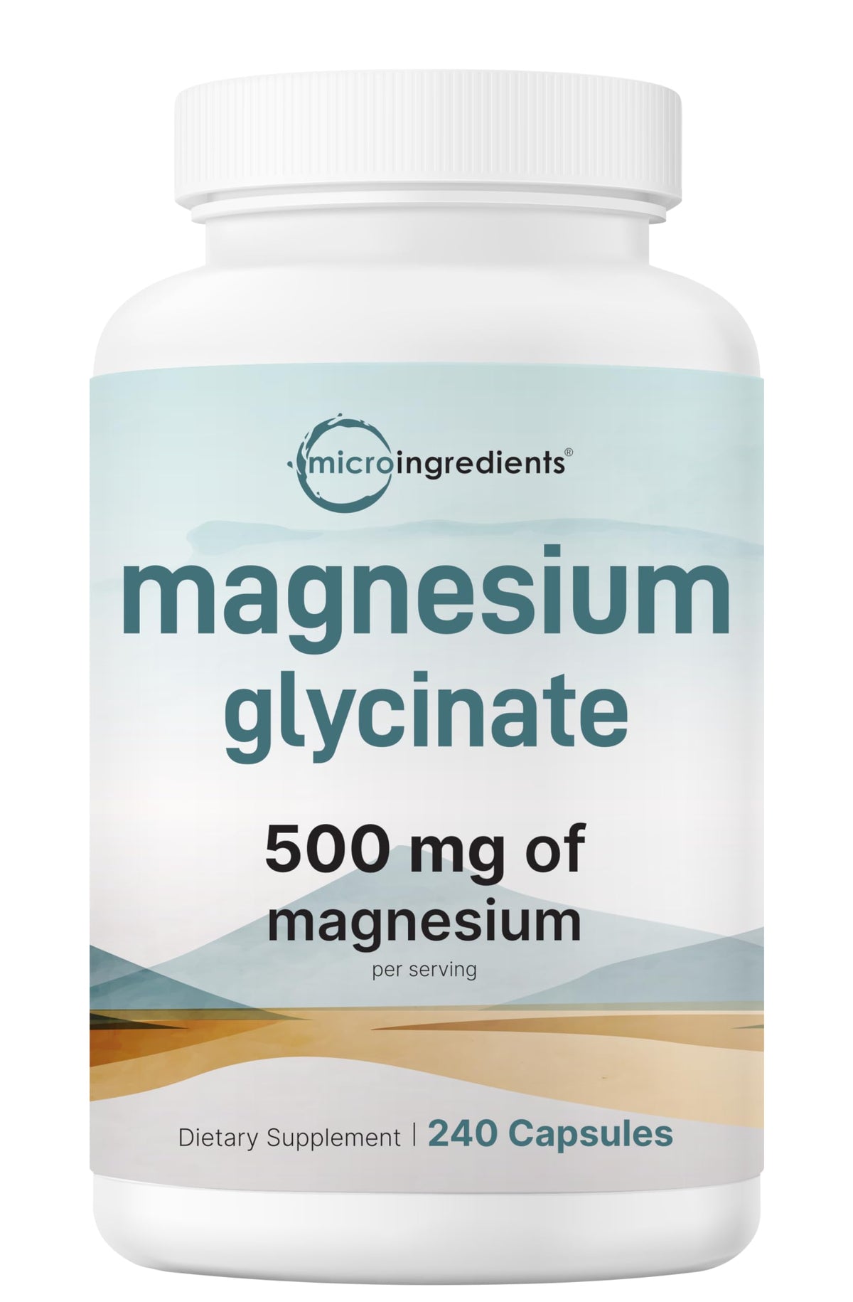 Micro Ingredients Magnesium Glycinate 500mg 240 Capsules front view