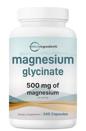 Micro Ingredients Magnesium Glycinate 500mg 240 Capsules front view